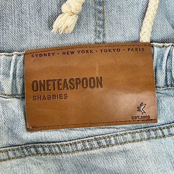 One Teaspoon Women Medium Shabbies Lt Blue Drawstring Jeans Distressed Cropped - Picture 4 of 5